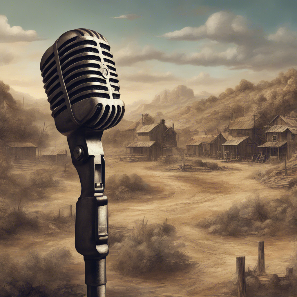 Vintage microphone against a backdrop of Tombstone's historic buildings